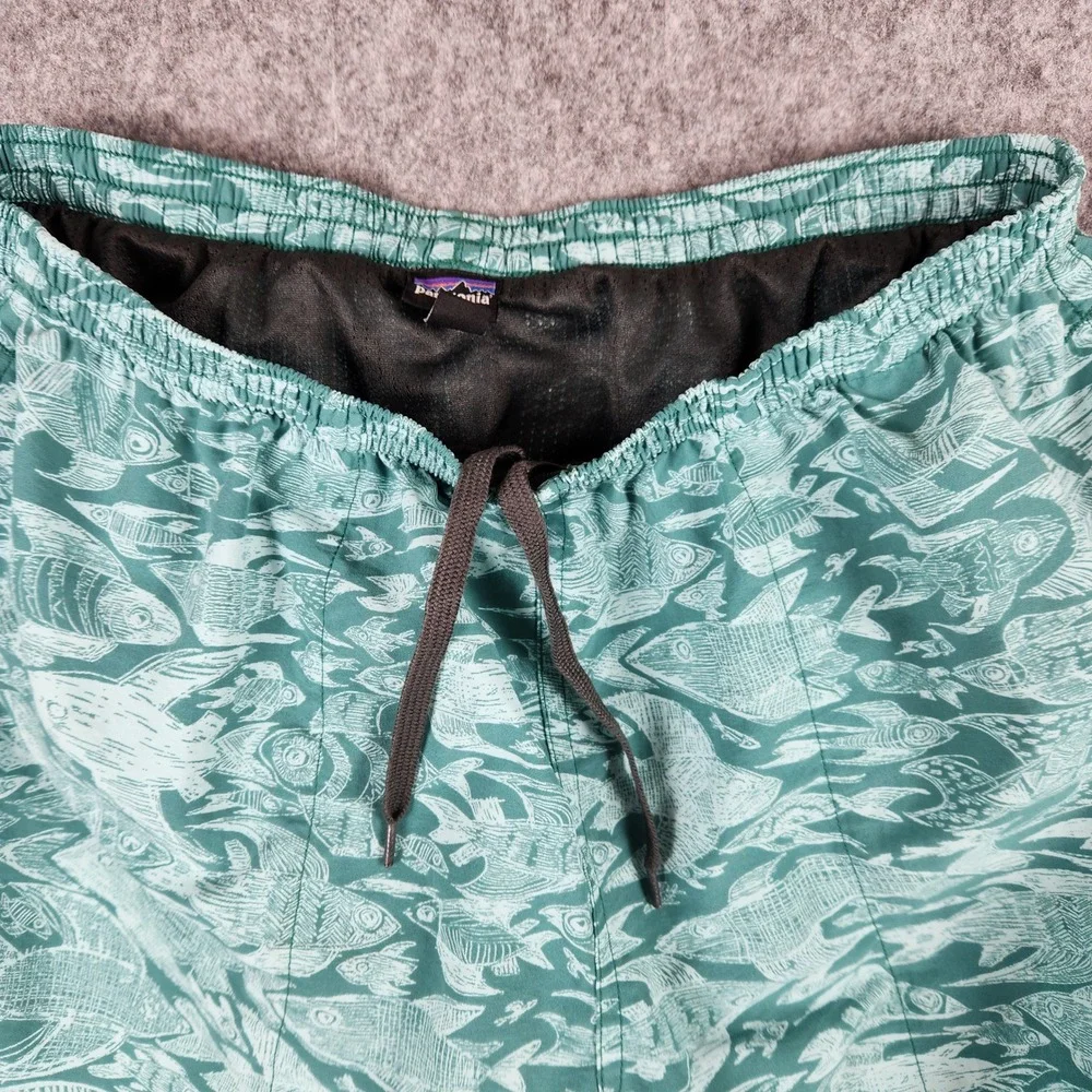 Patagonia Baggies Shorts Mens M Green Hexy Fish Print Mesh Lined Swim Trunks